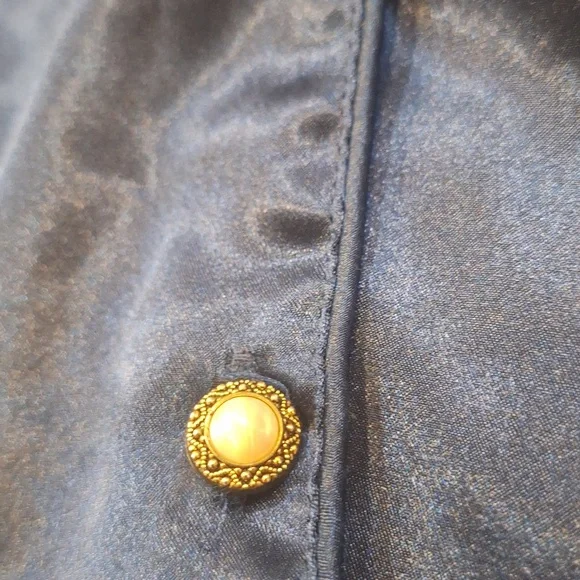 Vintage Victoria's Secret Navy Faux Pearl Buttons Pajama Shirt Small 3/4 Sleeves - Picture 3 of 8